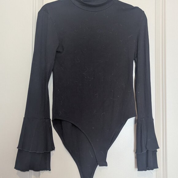 MANGOPOP Turtle Mock Neck Long Sleeve Bell Sleeve Bodysuit blouse for Dressy Cas - Picture 3 of 7